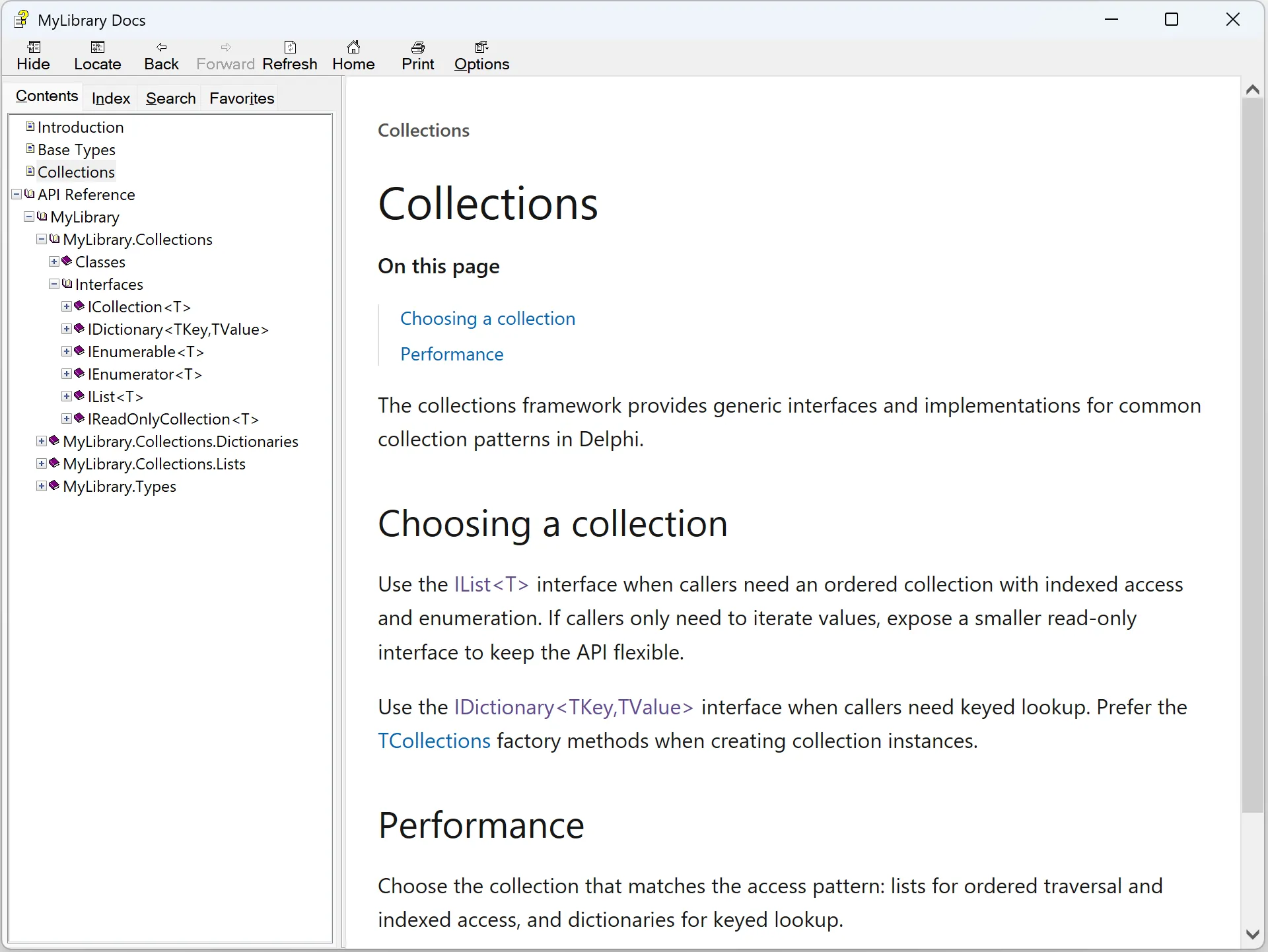 Native CHM help output generated by DocInsight